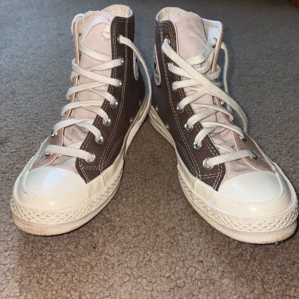 Classic High-Top Canvas Sneakers in Brown and Light Tan